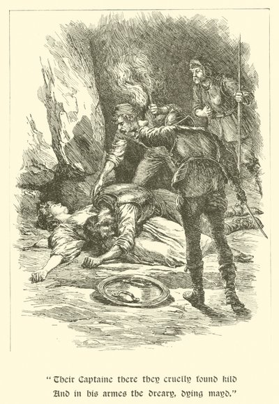 Sir Calidore, chevalier de la courtoisie, dans la tanière des brigands (gravure) - Arthur George Walker