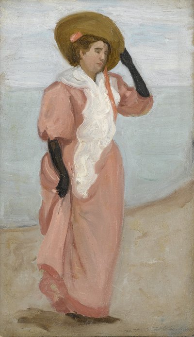 Une dame au bord de la mer, (Une rafale de vent), c.1895 - Arthur Haythorne Studd