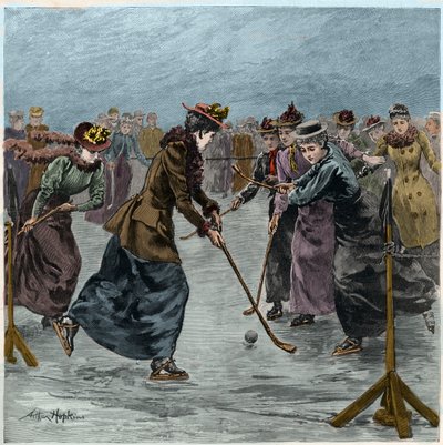 Hockey sur glace : un match féminin sur le lac de Wimbledon Park. (coloration ultérieure) - Arthur Hopkins