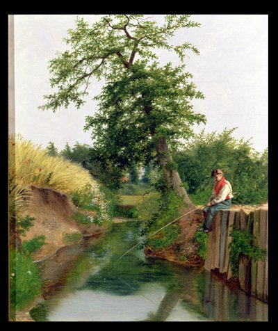 Un garçon pêchant - Arthur Hughes