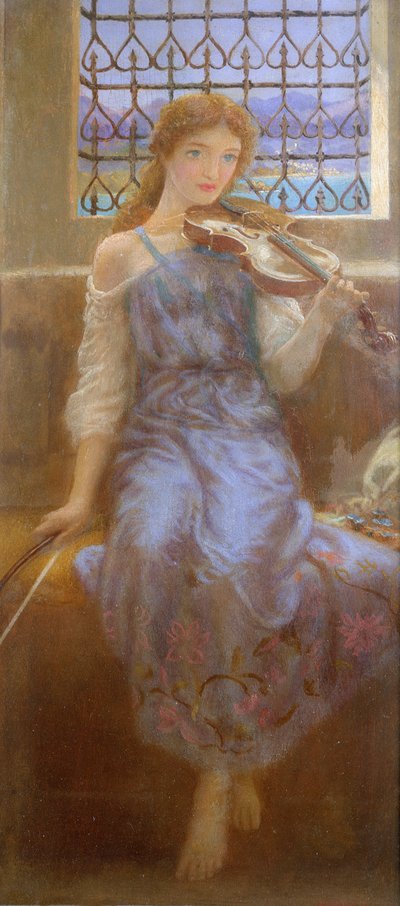 Fille avec Violon - Arthur Hughes