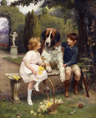 Enfants avec un Saint-Bernard - Arthur John Elsley
