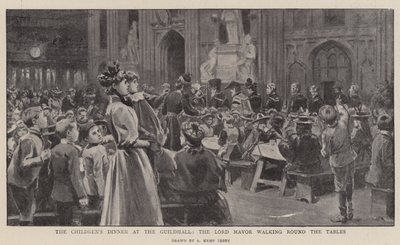 Le dîner des enfants à la Guildhall, le Lord Maire faisant le tour des tables - Arthur Kemp Tebby