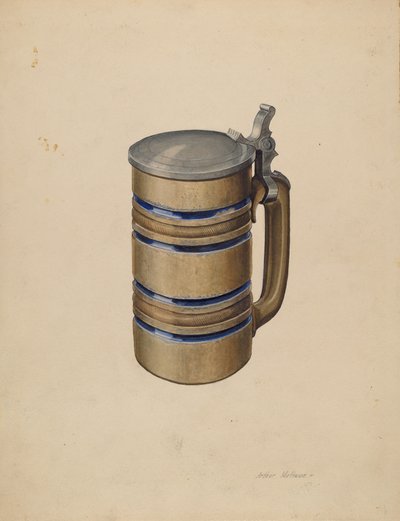 Chope de bière en grès et étain - Arthur Mathews