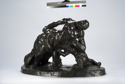 Homme en combat avec un lionceau (bronze) - Arthur Putnam