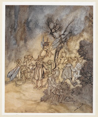 ACTE IV : Scène I, ligne 138 Entrent certains moissonneurs, correctement habillés. Junon et Cérès envoient Iris chercher des nymphes et des moissonneurs pour exécuter une danse champêtre. - Arthur Rackham