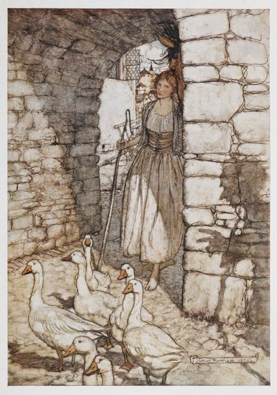 Une fille avec des oies. - Arthur Rackham