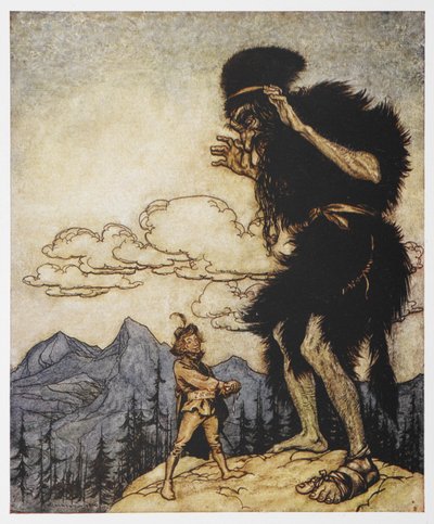 Un homme et un géant de Le Vaillant Petit Tailleur - Arthur Rackham