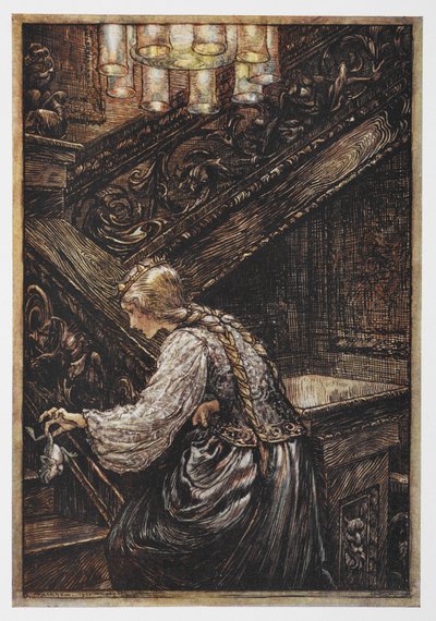 Une princesse portant une grenouille de Le Prince Grenouille - Arthur Rackham