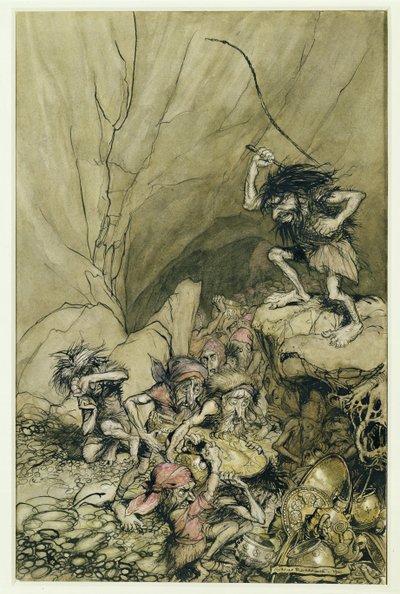 Alberich conduit une bande de Nibelungen chargée de trésors d