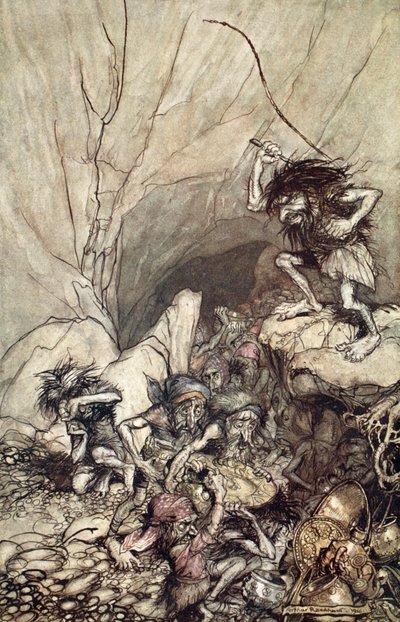 Alberich conduit une bande de Nibelungen avec des trésors d