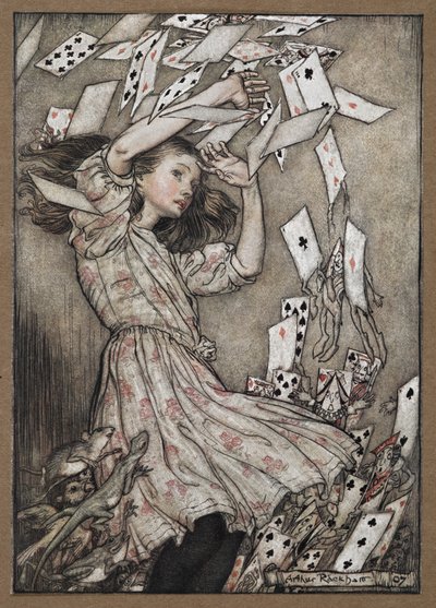 Alice et le paquet de cartes tombant - Arthur Rackham