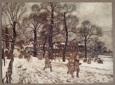 Un après-midi où les jardins étaient blancs de neige, de Peter Pan dans les jardins de Kensington par J M Barrie, pub. 1906 - Arthur Rackham