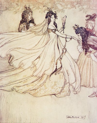 Cendrillon va au bal, des Contes de fées des frères Grimm, pub. 1909 - Arthur Rackham
