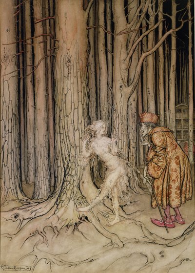 Enfin elle rencontra le marié qui revenait lentement, illustration pour Fitchers Bird, de Little Brother, Little Sister, par les frères Grimm, 1917 - Arthur Rackham