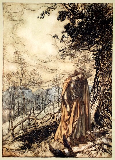 Brunnhilde reste longtemps, étourdie et alarmée, 1910 - Arthur Rackham