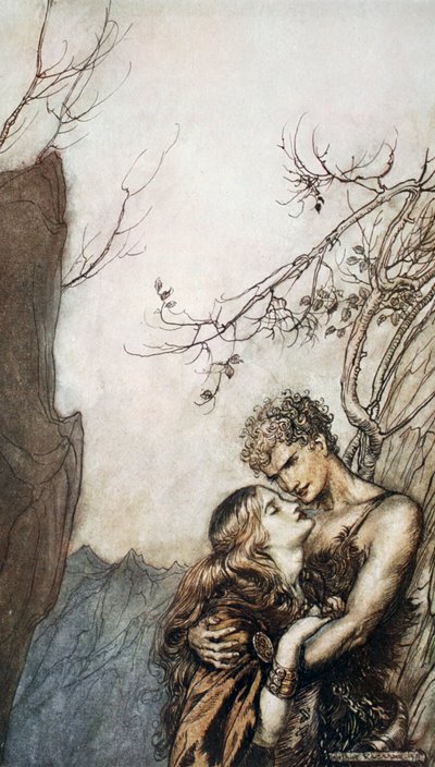 Brünnhilde se jette dans les bras de Siegfried - Arthur Rackham