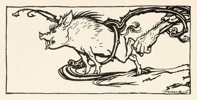 Carl attrapant un sanglier pour son souper de Le Carl du manteau drap dans Contes de fées irlandais - Arthur Rackham