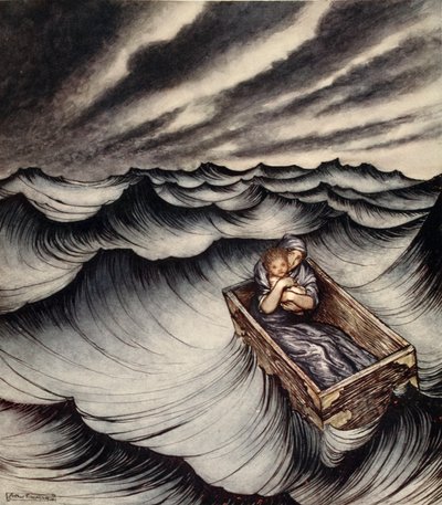 Danaé serra son enfant contre elle, illustration de 
