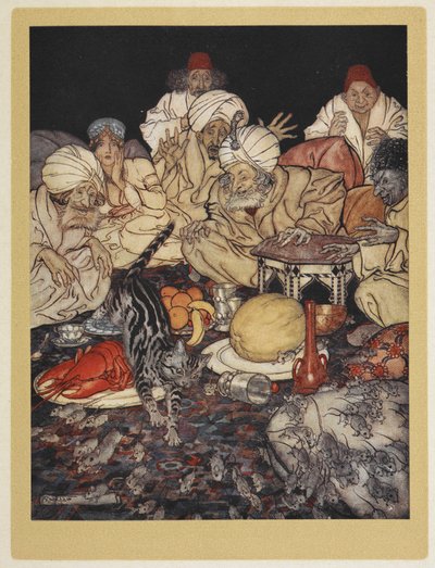Le chat de Dick Whittington chevauchant le roi des Maures de ses souris - Arthur Rackham