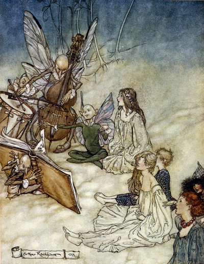 Les elfes jouant de la musique Illustration par Arthur RACKHAM pour Le Songe d