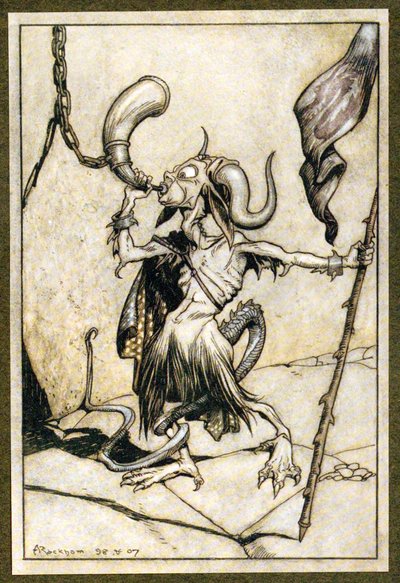 Avant que la corne à la porte de la tour du Barbican ne soit soufflée avec une puissance de vingt trompettes, 1907 - Arthur Rackham