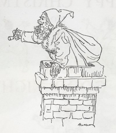 Père Noël descendant par une cheminée - Arthur Rackham