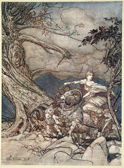 Fricka approche en colère - Arthur Rackham