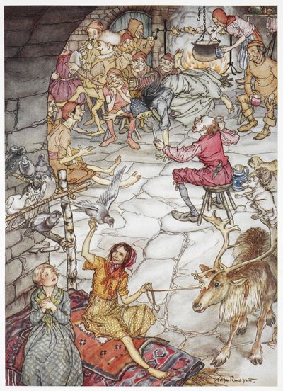 Gerda et la petite fille voleuse dans le château des voleurs - Arthur Rackham