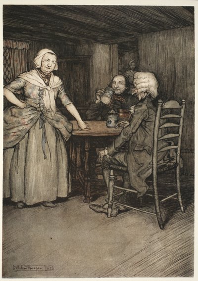 Il trouva les vieux bourgeois, et encore plus leurs épouses, riches de cet amour légendaire si inestimable pour la véritable histoire, de Rip Van Winkle par Washington Irving, pub. 1910 - Arthur Rackham