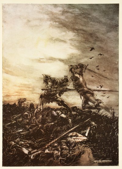Comment Mordred fut tué par Arthur, et comment Arthur fut blessé à mort, illustration du 