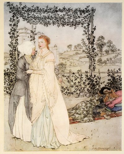 Comment Tristram fut reconnu par le petit brachet dans le jardin du château du roi Marc, illustration de 