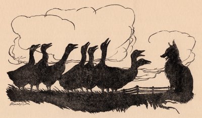 Illustration par Arthur Rackham du conte de Grimm, Le Renard et les Oies - Arthur Rackham