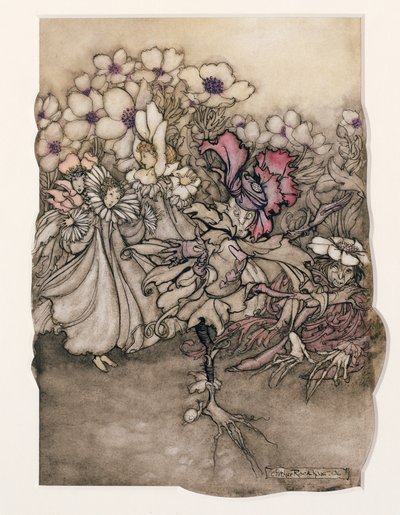 Illustration de Peter Pan dans les jardins de Kensington par J.M. Barrie (1860-1937) 1906 - Arthur Rackham
