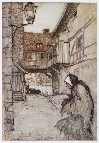 Illustration de La Paille, le charbon et le Haricot - Arthur Rackham