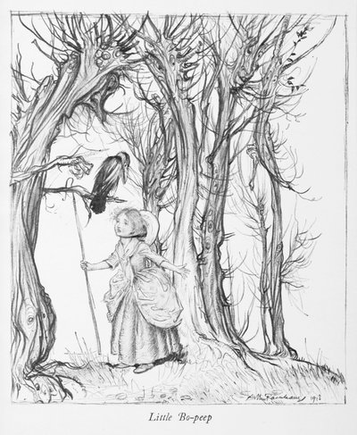 Petite Bo-peep dans un bois avec un oiseau. - Arthur Rackham