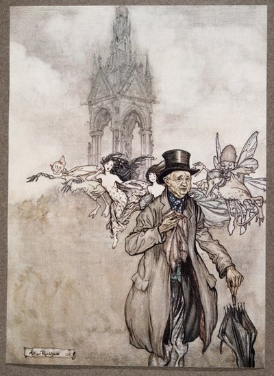 Le vieux M. Salford était un vieux monsieur grincheux qui errait toute la journée dans les jardins, de Peter Pan dans les jardins de Kensington par J M Barrie, pub. 1906 - Arthur Rackham
