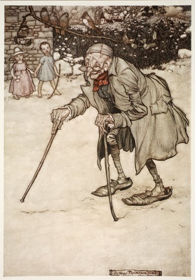Vieil homme avec deux bâtons, de Rip Van Winkle par Washington Irving, pub. 1910 - Arthur Rackham