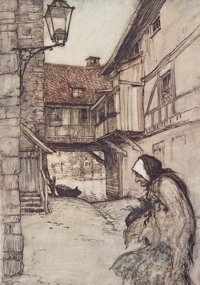 Il était une fois une pauvre vieille femme qui vivait dans un village, des Contes de fées des frères Grimm, pub. 1909 - Arthur Rackham