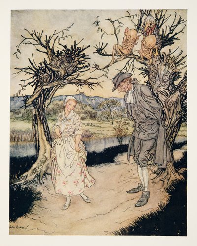 Flânant dans le crépuscule, de La Légende de Sleepy Hollow par Washington Irving (1783 - 1859), pub. 1928 - Arthur Rackham