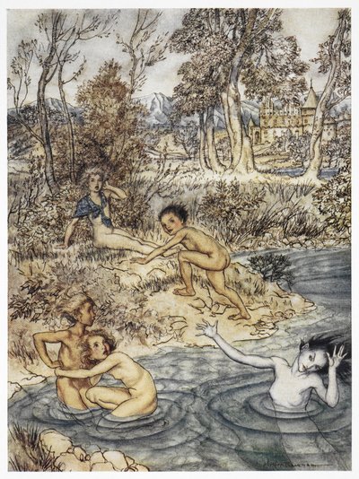 Elle rencontra tout un troupeau de petits enfants. Illustration en couleur pour l