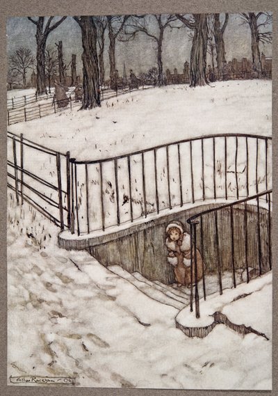 Elle courut au puits de St Govers et se cacha .. , de Peter Pan dans les jardins de Kensington par J M Barrie, pub. 1906 - Arthur Rackham