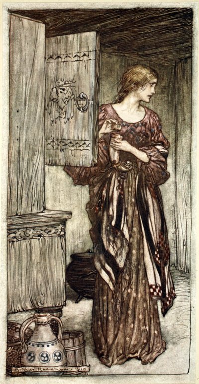 Sieglinde prépare la boisson de Hunding pour la nuit, 1910 - Arthur Rackham