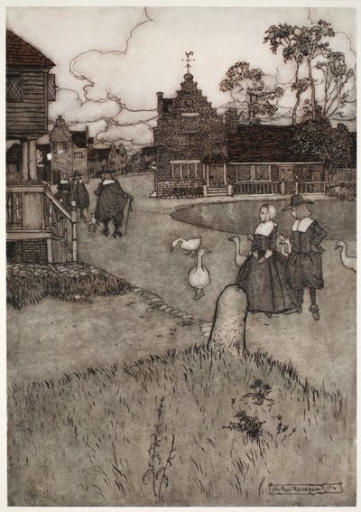 Certaines des maisons des premiers colons, de Rip Van Winkle par Washington Irving, pub. 1910 - Arthur Rackham