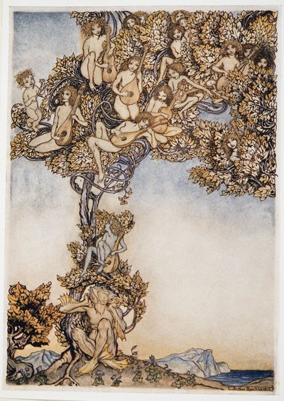 Sometimes a thousand twangling instruments will hum about mine ears, illustration de La Tempête de William Shakespeare, pub. 1926 - Arthur Rackham
