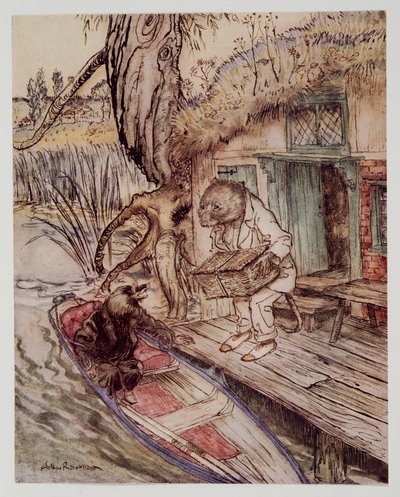 Mettez ça sous vos pieds, observa-t-il à la Taupe, en descendant dans le bateau, de Wind in the Willows par Kenneth Grahame (1859 - 1932), pub. 1940 - Arthur Rackham
