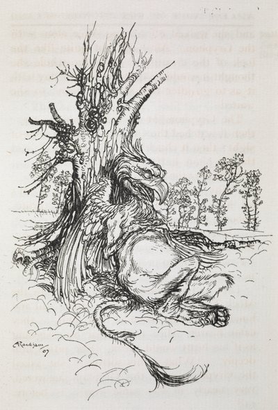 Le Gryphon assis contre un arbre - Arthur Rackham