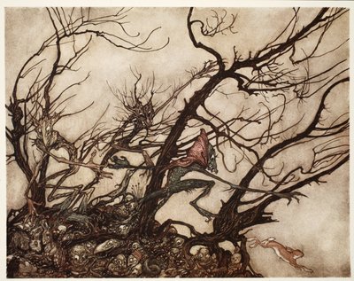 Les Indiens les considéraient comme la demeure des esprits, de Rip Van Winkle par Washington Irving, pub. 1910 - Arthur Rackham