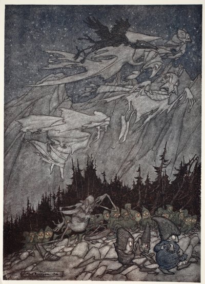 Les montagnes de Kaatskill avaient toujours été hantées par des êtres étranges, de Rip Van Winkle par Washington Irving, pub. 1910 - Arthur Rackham