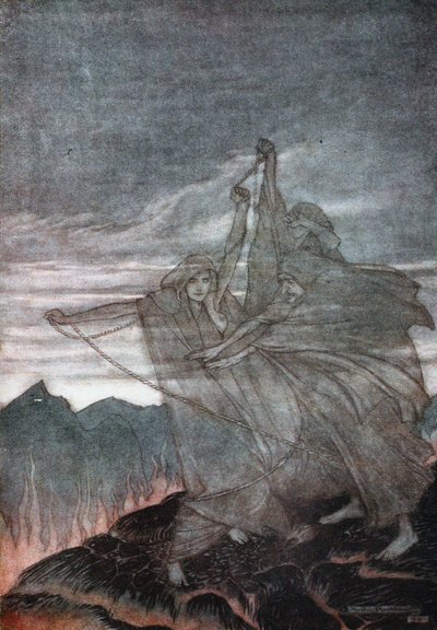 Les Nornes disparaissent. Illustration pour Siegfried et Le Crépuscule des dieux de Richard Wagner - Arthur Rackham